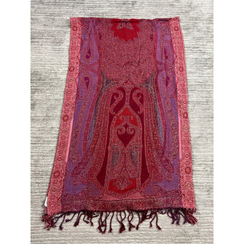 Unbranded Scarf Women OS Red Paisley Pashmina Metallic Fringe Shawl Wrap 30826